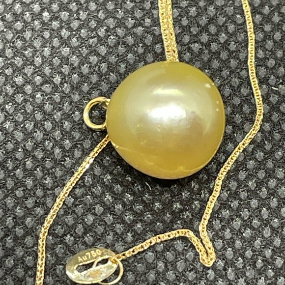 authentic south sea pearl 11.3mm champaigne color 18k chain 14k holder - Picture 5 of 7